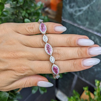 10.44&nbsp;Ct.Tw.Total Carat Weight Pink Sapphire and Natural Diamond Tennis/Line Bracelet, 14K White Gold Life Style
