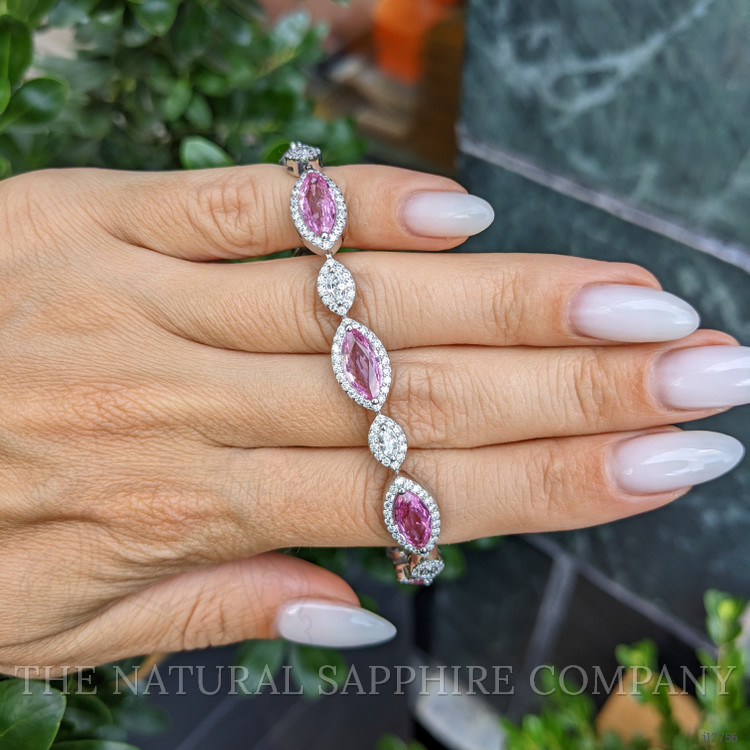 10.44 Ct.Tw. Pink Sapphire and Natural Diamond Tennis/Line Bracelet, 14K White Gold