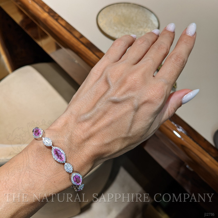 10.44 Ct.Tw. Pink Sapphire and Natural Diamond Tennis/Line Bracelet, 14K White Gold