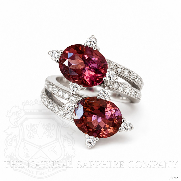 5.00 Ct. Reddish Brown Tourmaline and Natural Diamond Two Stone (toi et moi) Ring, 18K White Gold