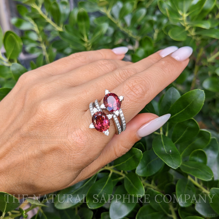 5.00 Ct. Reddish Brown Tourmaline and Natural Diamond Two Stone (toi et moi) Ring, 18K White Gold