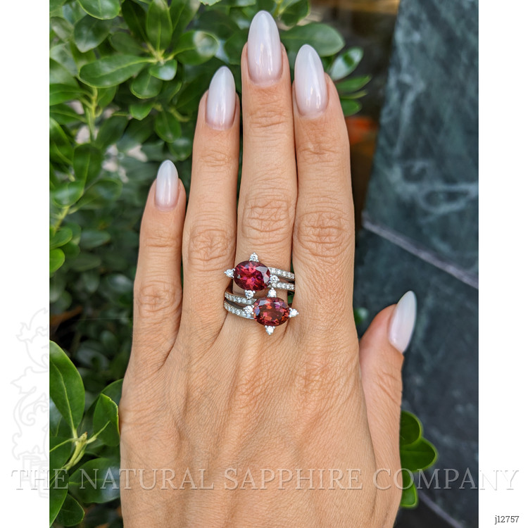 5.00 Ct. Reddish Brown Tourmaline and Natural Diamond Two Stone (toi et moi) Ring, 18K White Gold