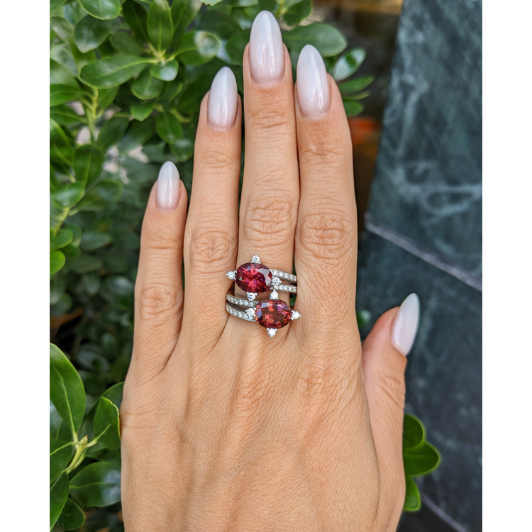 5.00 Ct. Reddish Brown Tourmaline and Natural Diamond Two Stone (toi et moi) Ring, 18K White Gold