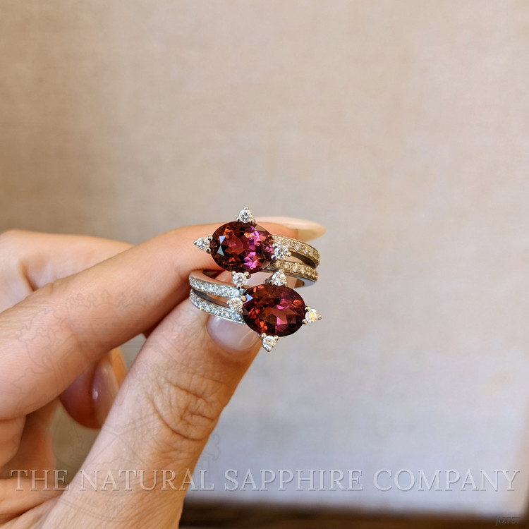 5.00 Ct. Reddish Brown Tourmaline and Natural Diamond Two Stone (toi et moi) Ring, 18K White Gold