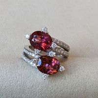5.00 Ct. Reddish Brown Tourmaline and Natural Diamond Two Stone (toi et moi) Ring, 18K White Gold Life Style