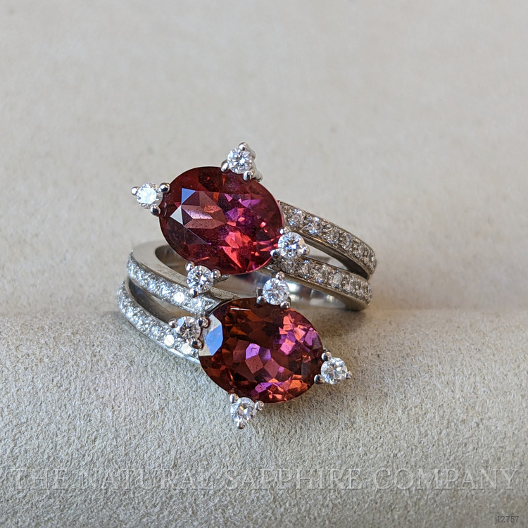 5.00 Ct. Reddish Brown Tourmaline and Natural Diamond Two Stone (toi et moi) Ring, 18K White Gold