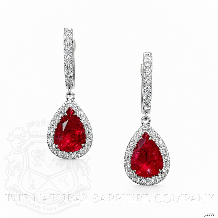 1.89 Ct.Tw. Ruby and Natural Diamond Drops Earrings, 18K White Gold