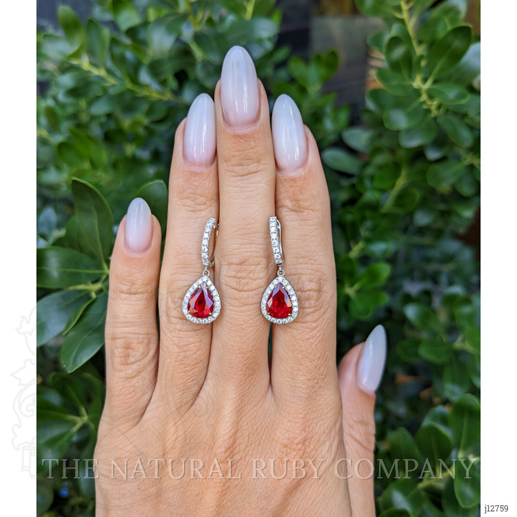 1.89 Ct.Tw. Ruby and Natural Diamond Drops Earrings, 18K White Gold