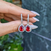 1.89 Ct.Tw.Total Carat Weight Ruby and Natural Diamond Drops Earrings, 18K White Gold Life Style