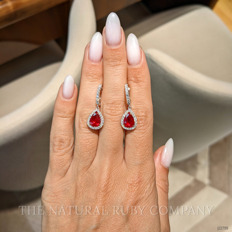 1.89 Ct.Tw. Ruby and Natural Diamond Drops Earrings, 18K White Gold