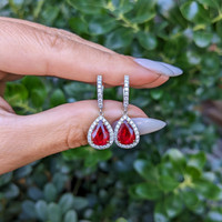 1.89 Ct.Tw.Total Carat Weight Ruby and Natural Diamond Drops Earrings, 18K White Gold Life Style