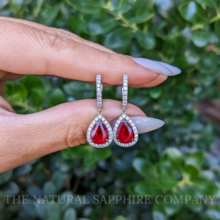 1.89 Ct.Tw. Ruby and Natural Diamond Drops Earrings, 18K White Gold