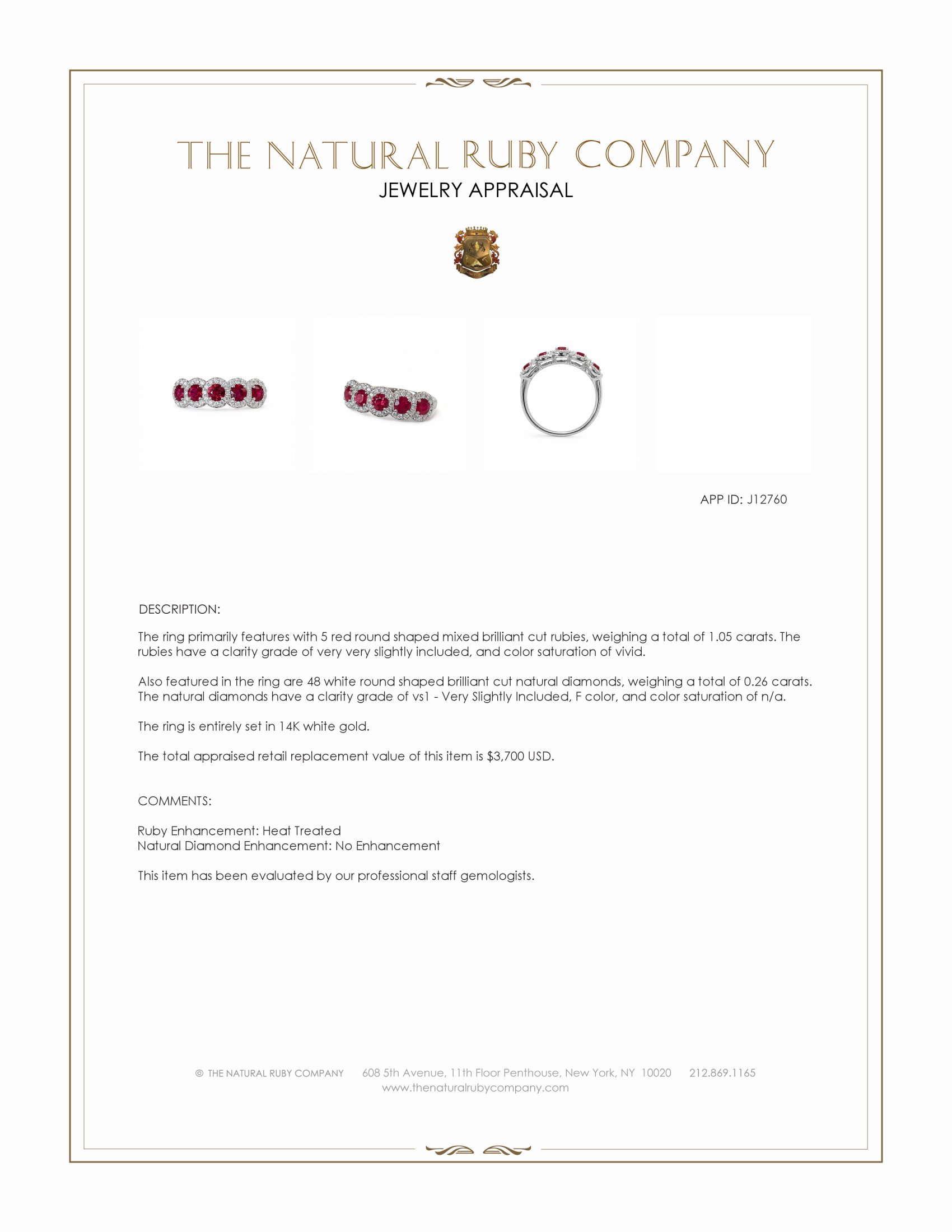 1.05 Ct. Ruby and Natural Diamond Pave Ring, 14K White Gold