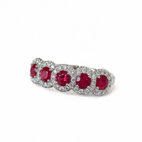 1.05 Ct. Ruby and Natural Diamond Pave Ring, 14K White Gold Image