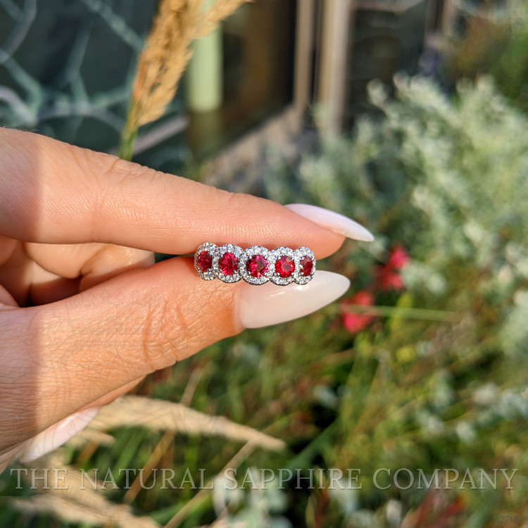 1.05 Ct. Ruby and Natural Diamond Pave Ring, 14K White Gold