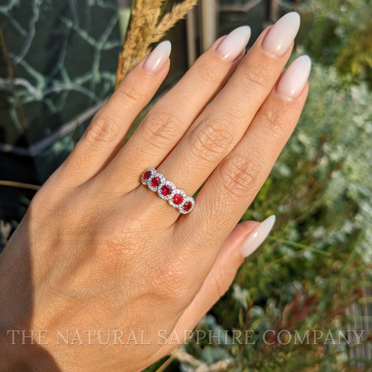 1.05 Ct. Ruby and Natural Diamond Pave Ring, 14K White Gold