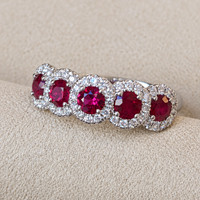 1.05 Ct. Ruby and Natural Diamond Pave Ring, 14K White Gold Life Style