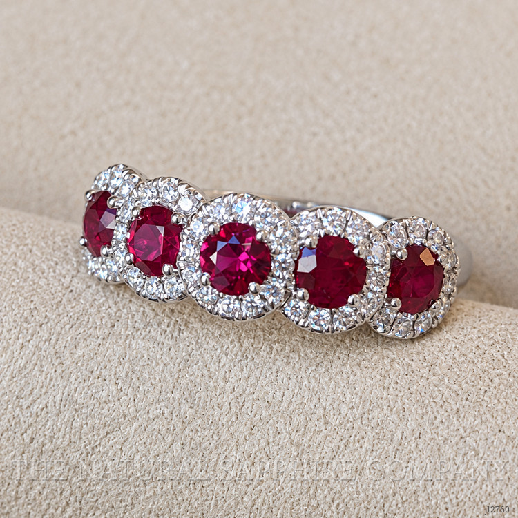 1.05 Ct. Ruby and Natural Diamond Pave Ring, 14K White Gold