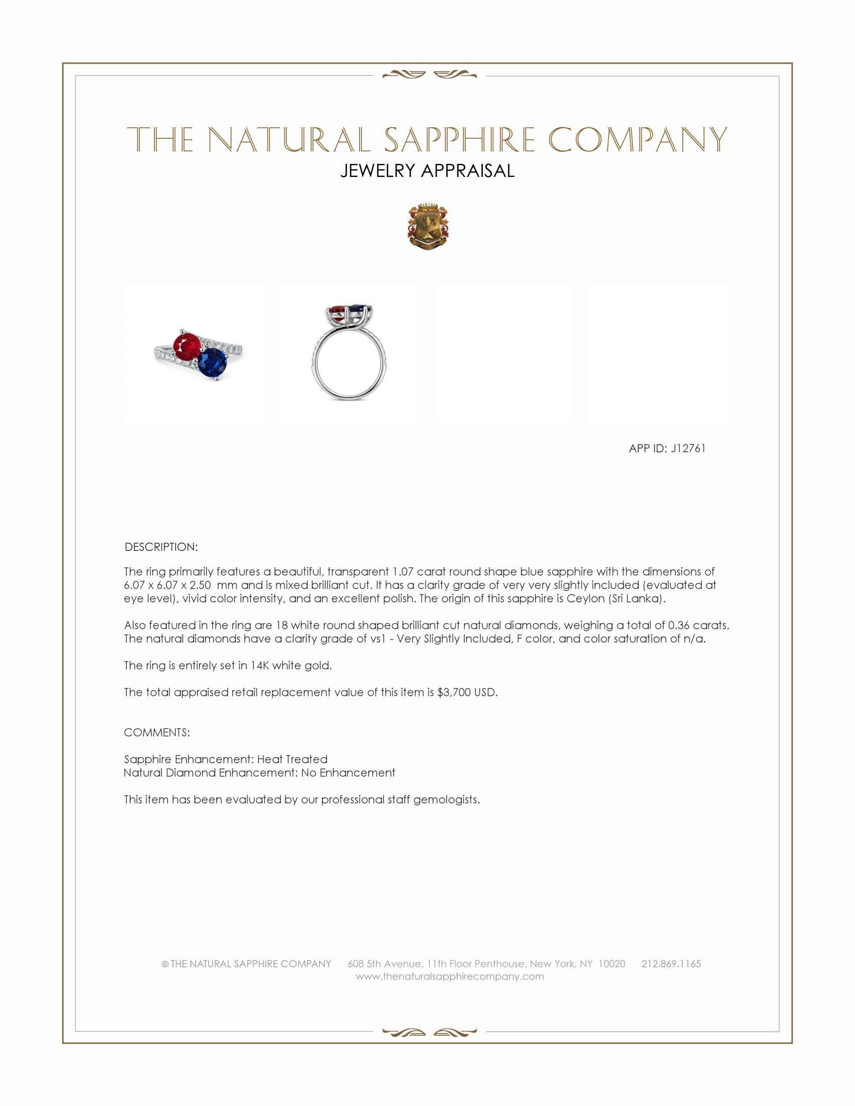 2.31 Ct.Tw. Ruby, Blue Sapphire and Natural Diamond Pave Ring, 14K White Gold