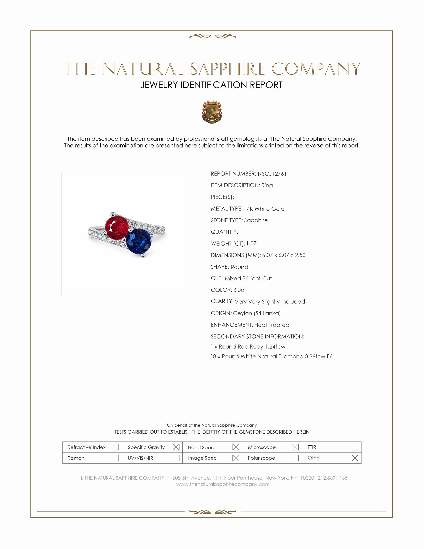 2.31 Ct.Tw. Ruby, Blue Sapphire and Natural Diamond Pave Ring, 14K White Gold