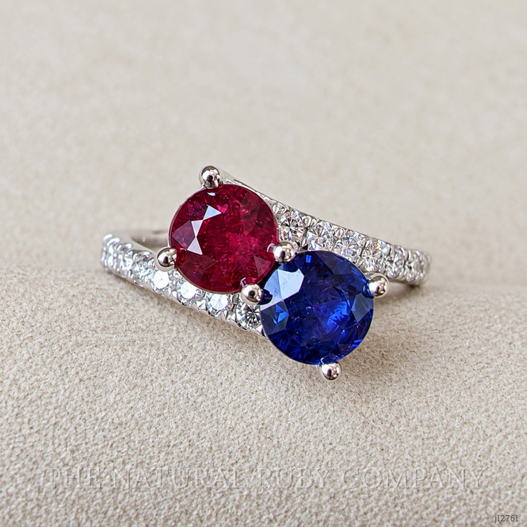 2.31 Ct.Tw. Ruby, Blue Sapphire and Natural Diamond Pave Ring, 14K White Gold