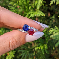 2.31 Ct.Tw.Total Carat Weight Ruby, Blue Sapphire and Natural Diamond Pave Ring, 14K White Gold Life Style