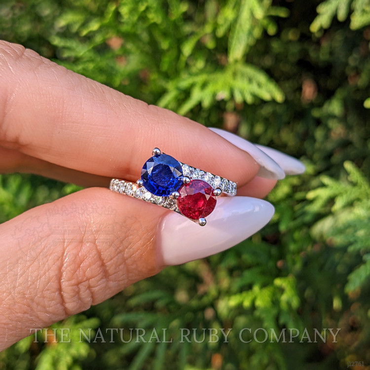 2.31 Ct.Tw. Ruby, Blue Sapphire and Natural Diamond Pave Ring, 14K White Gold