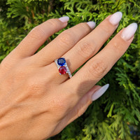 2.31 Ct.Tw.Total Carat Weight Ruby, Blue Sapphire and Natural Diamond Pave Ring, 14K White Gold Life Style