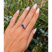 2.31 Ct.Tw.Total Carat Weight Ruby, Blue Sapphire and Natural Diamond Pave Ring, 14K White Gold Life Style
