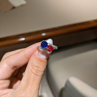 2.31&nbsp;Ct.Tw.Total Carat Weight Ruby, Blue Sapphire and Natural Diamond Pave Ring, 14K White Gold Life Style