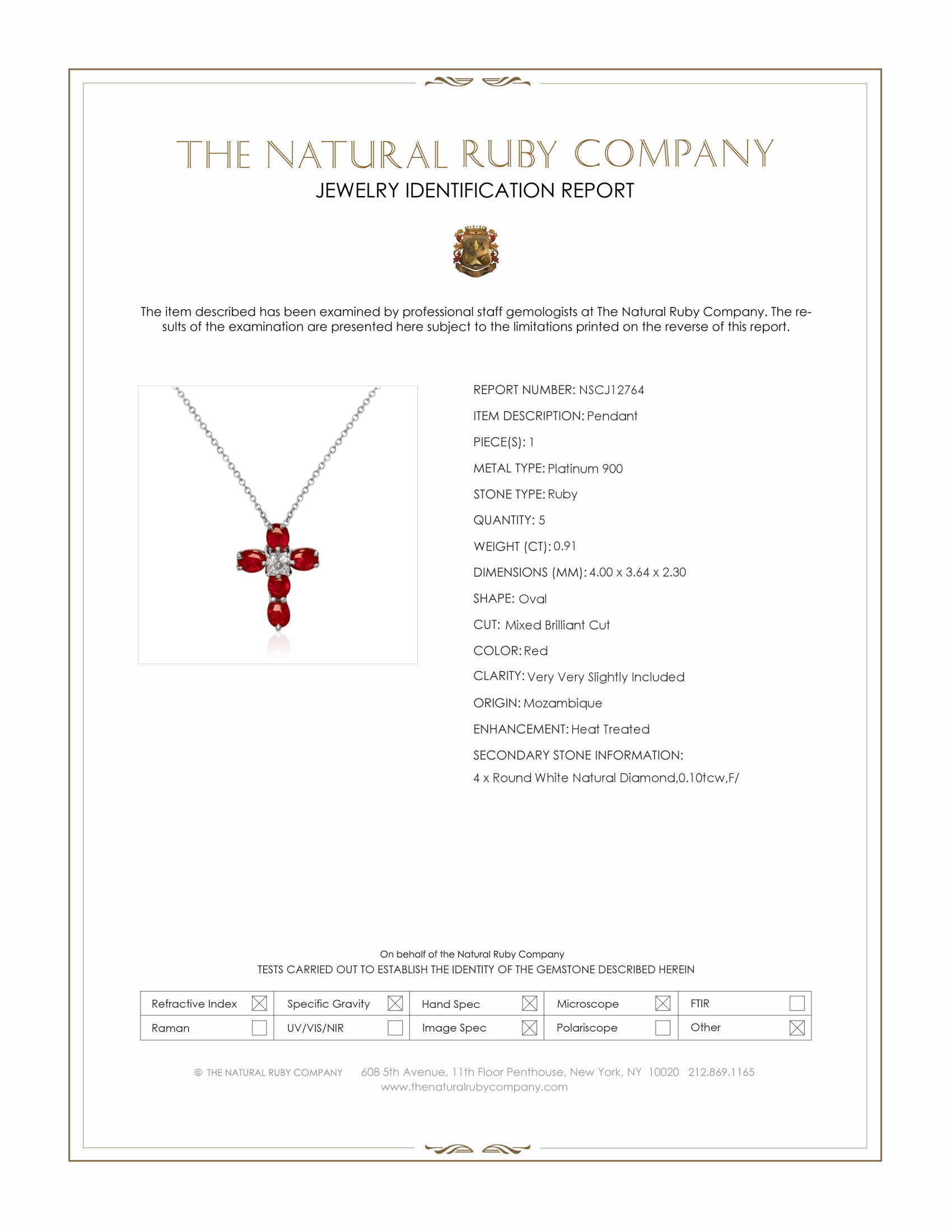 0.91 Ct. Ruby and Natural Diamond Religious Pendant, Platinum 900