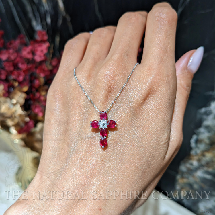 0.91 Ct. Ruby and Natural Diamond Religious Pendant, Platinum 900