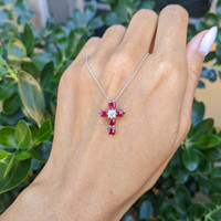 0.91 Ct. Ruby and Natural Diamond Religious Pendant, Platinum 900 Life Style