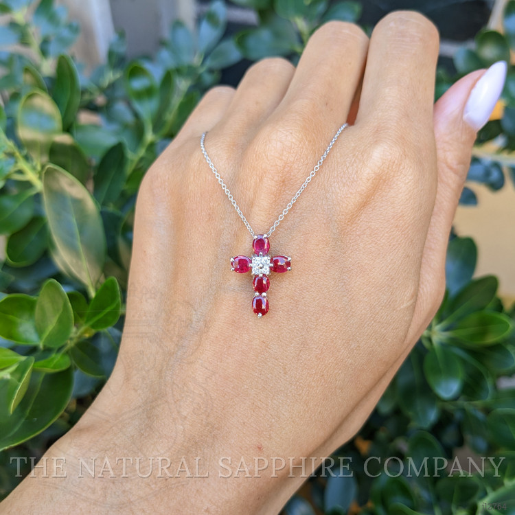 0.91 Ct. Ruby and Natural Diamond Religious Pendant, Platinum 900