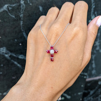 0.91 Ct. Ruby and Natural Diamond Religious Pendant, Platinum 900 Life Style