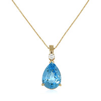 13.33 Ct. Blue Topaz and Natural Diamond Accent Stones Pendant, 14K Yellow Gold Video