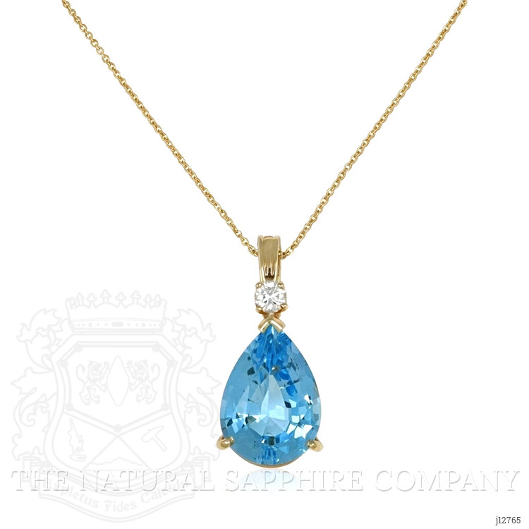13.33 Ct. Blue Topaz and Natural Diamond Accent Stones Pendant, 14K Yellow Gold