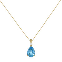 13.33 Ct. Blue Topaz and Natural Diamond Accent Stones Pendant, 14K Yellow Gold Image