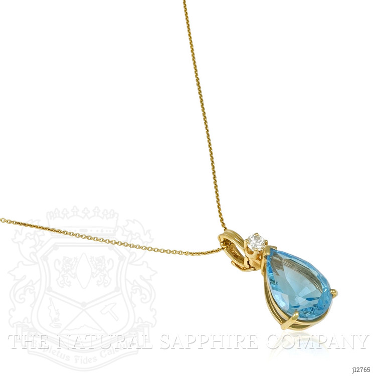 13.33 Ct. Blue Topaz and Natural Diamond Accent Stones Pendant, 14K Yellow Gold