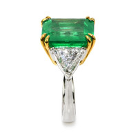12.16 Ct. Emerald and Natural Diamond Three Stone Ring, 18K White & Yellow Image