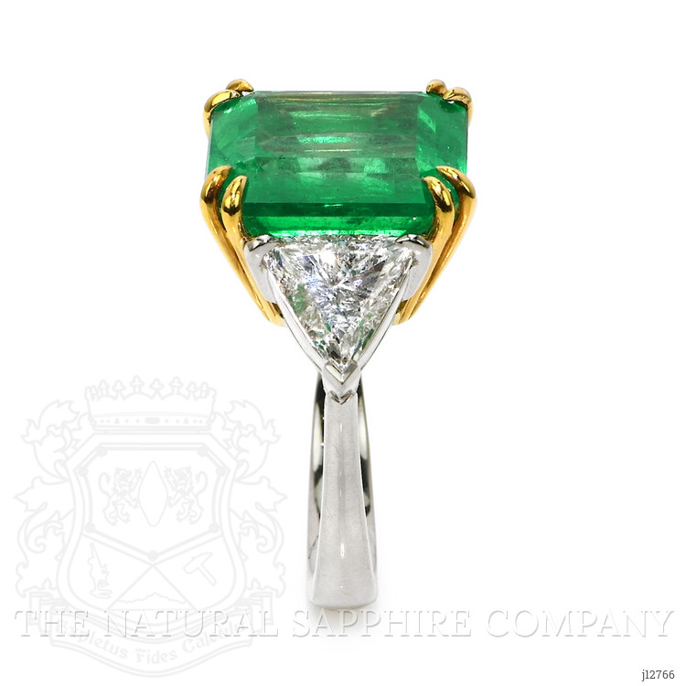 12.16 Ct. Emerald and Natural Diamond Three Stone Ring, 18K White & Yellow
