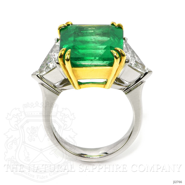 12.16 Ct. Emerald and Natural Diamond Three Stone Ring, 18K White & Yellow