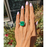 12.16 Ct. Emerald and Natural Diamond Three Stone Ring, 18K White & Yellow Life Style