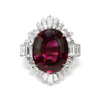 10.89 Ct. Purple Garnet and Natural Diamond Accent Stones Ring, Platinum 950 Video