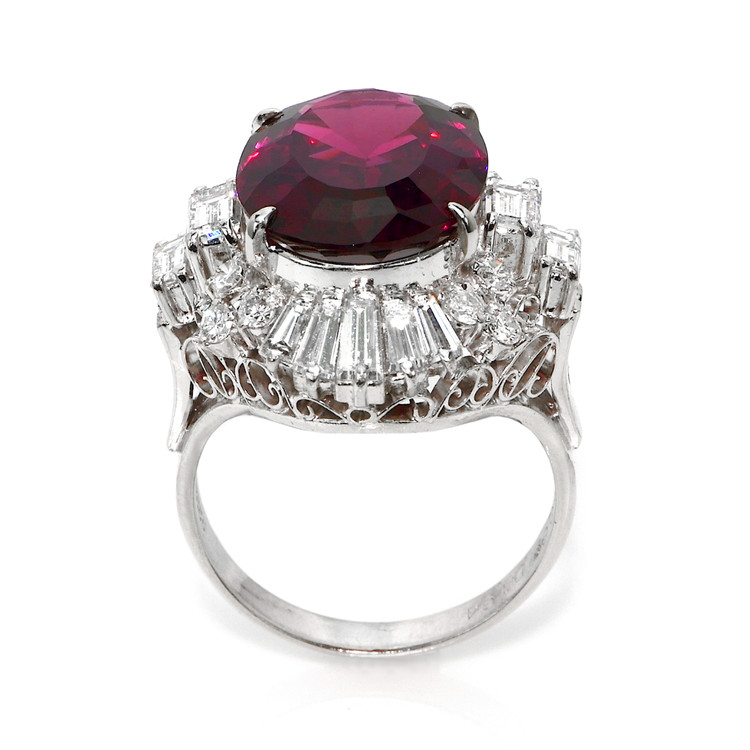 10.89 Ct. Purple Garnet and Natural Diamond Accent Stones Ring, Platinum 950