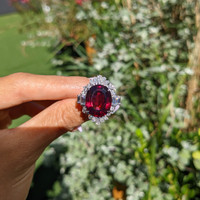10.89 Ct. Purple Garnet and Natural Diamond Accent Stones Ring, Platinum 950 Life Style
