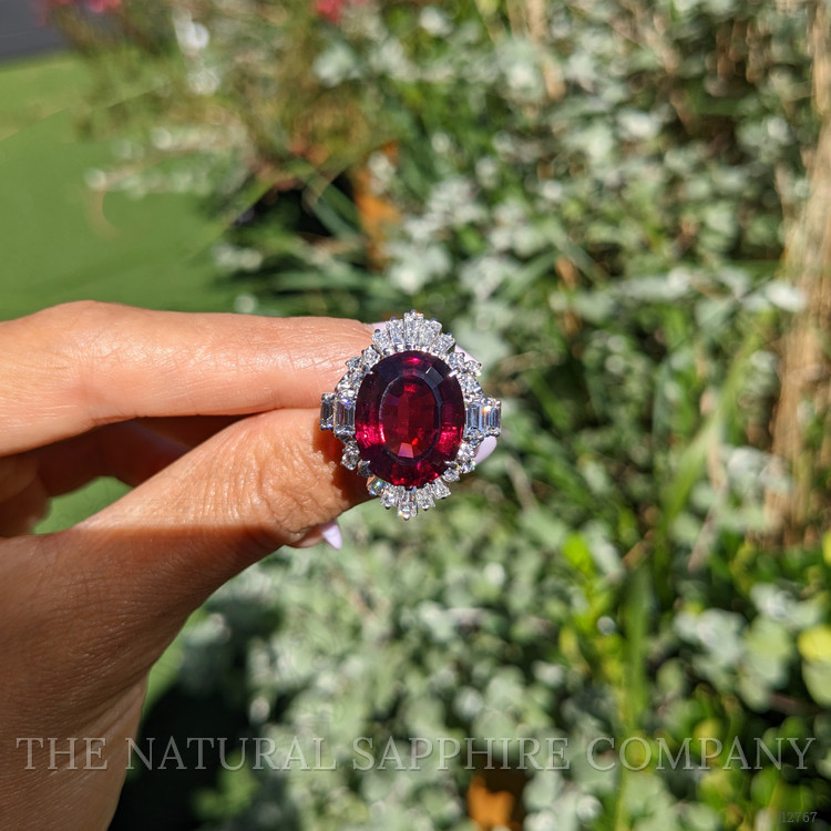 10.89 Ct. Purple Garnet and Natural Diamond Accent Stones Ring, Platinum 950