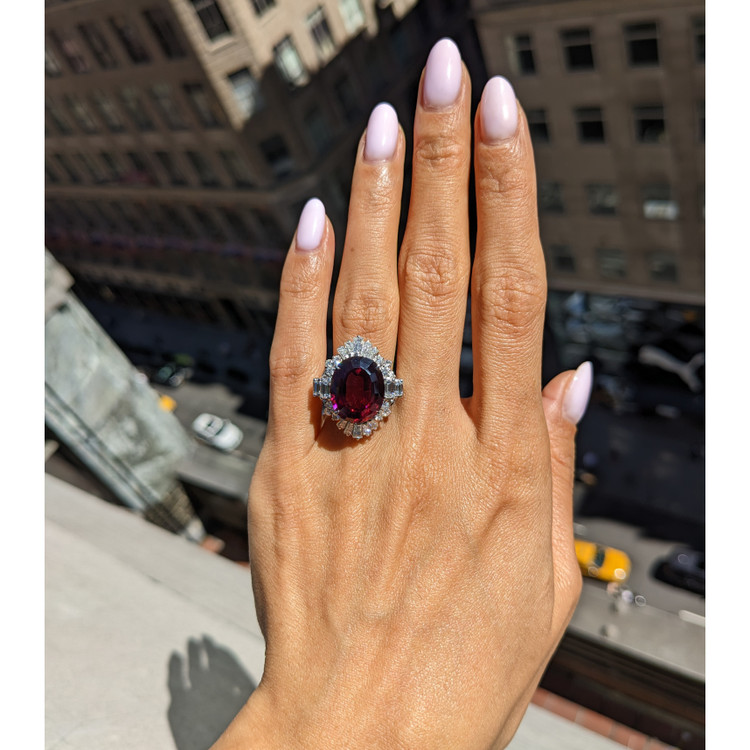 10.89 Ct. Purple Garnet and Natural Diamond Accent Stones Ring, Platinum 950