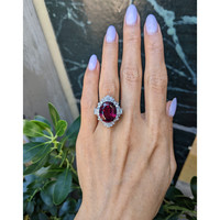 10.89 Ct. Purple Garnet and Natural Diamond Accent Stones Ring, Platinum 950 Life Style