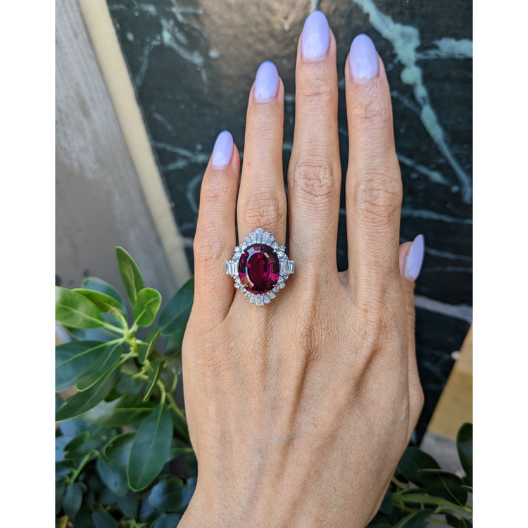 10.89 Ct. Purple Garnet and Natural Diamond Accent Stones Ring, Platinum 950